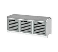 SoBuy Banc Chaussures Entrée Rangement - Meuble à Chaussures avec Coussin Rembourré et 3 Paniers - Banc d’Entrée en Bois pour Couloir - 105x35x43cm, Gris, FSR23-HG