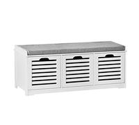 SoBuy Banc Chaussures Entrée Rangement - Meuble à Chaussures avec Coussin Rembourré et 3 Paniers - Banc d’Entrée en Bois pour Couloir - 105x35x43cm, 120kg Charge, FSR23-W