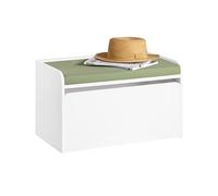 SoBuy Banc Coffre à Jouet pour Enfants, Coffre de Rangement 2 en 1, Banc de Rangement avec 1 Tiroir à Roulettes et Assise Coussin Rembourré, Blanc, 60x34x35 cm, KMB80-W