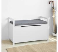 SoBuy Banc coffre avec espace de rangement - banc à chaussures avec coussin d'assise - capacité de charge 120 kg blanc LHT env. : 86x54x38cm
