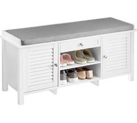 SoBuy Banc de chaussures avec espace de rangement Banc de vestiaire Banc coffre à chaussures Coffre à étagères Blanc L x P environ : 107 x 50 x 35 cm