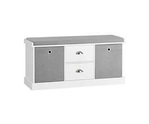 SoBuy Banc de Rangement avec Coussin Rembourré, Meuble Bas Entrée, Commode à Chaussure avec 2 Tiroirs et 2 Paniers,Armoire à Chaussure, pour Entrée, Salon, Blanc et Gris, 100x35x50 cm, FSR66-HG