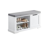 SoBuy Banc de Rangement avec Coussin Rembourré Meuble Bas Entrée Commode à Chaussure Banquette Confortable avec 1 Porte et 2 Etagères 90x30x45 cm, FSR84-W