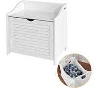 SoBuy Banc de Rangement avec Sac Amovible et Assise - Panier à Linge Blanc Blanc, Blanc