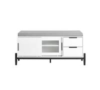 SoBuy Banc de Rangement FSR187-W avec Coussin Rembourré, 2 Porte Coulissantes et 2 Tiroirs, Pied en Métal, Blanc, L110xP35xH51 cm