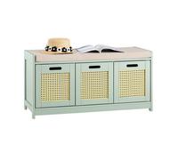 SoBuy Banc de Rangement Meuble d'Entrée avec Coussin Rembourré 2 Portes et 1 Cube Vert, 90x35x45 cm
