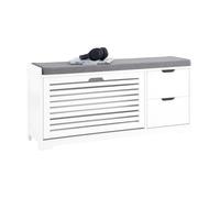 SoBuy Banc de Rangement, Meuble d'Entrée, Commode à Chaussure, Banquette avec Coussin Rembourré 1 Abattant et 2 Tiroir, Meuble de Rangement pour Entrée, Salon et Couloir, Blanc, 110x30x52 cm, FSR185-W