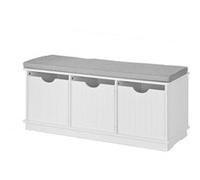 SoBuy Banc d'Entrée avec 3 Paniers et Coussin Multifonctionnel - Blanc Blanc