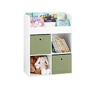 SoBuy Bibliothèque Enfant 3 Étagères Charge Max. 55kg 60x34x80cm | meuble rangement avec 4 compartiments et 2 boîtes amovibles, MDF E1, anti-basculement KMB79-W