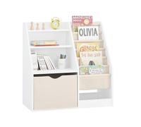 SoBuy Bibliotheque Enfant 3 Niveaux Bibliothèque Montessori avec Rangement Jouet et Paniers Tissu Meuble Chambre Enfant Etagere Chambre Blanc 80x40x80cm KMB119-W