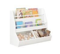 SoBuy Bibliothèque Enfant Étagère de Rangement Jouets pour Enfants Étagère à Livres pour Garçon, Fille, Chambre Enfant, Étagères à 2 hauteurs, 2 Compartiments Ouverts, Blanc, 90x35x74cm, KMB56-W