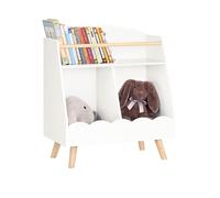 SoBuy Bibliothèque Enfant Forme Nuage Charge Max. 20kg 61x35x71cm | étagère livre 2 compartiments ouverts, MDF E1, pieds en bois massif, anti-basculement KMB100-K-W