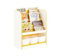 SoBuy Bibliothèque Enfant KMB108-G, 3 Compartiments et 3 Boîtes Amovibles Étagère de Rangement à Jouets et Livres, , 63 x 30 x 76 cm
