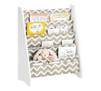 SoBuy Bibliothèque Enfant Meuble Rangement Jouet et Livres pour Chambre Enfant Étagère à Livre avec 4 Compartiments et 3 Poches Tissu Gris 63x28x76cm KMB50-HG