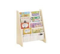 SoBuy Bibliothèque Enfant Meuble Rangement Jouet et Livres pour Chambre Enfant Étagère à Livre avec 4 Compartiments et 3 Poches Tissu Naturel 63x28x76cm KMB50-N