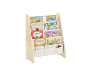 SoBuy Bibliotheque Enfant Montessori avec 4 Compartiments 63x28x76 cm | Etagere Rangement avec 4 Compartiments Tissu, Meuble Rangement Enfant avec Coins Arrondis, Housse Suspendue, Nature KMB50-N