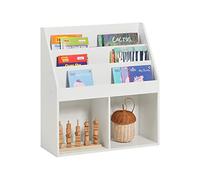 SoBuy Bibliothèque Enfant Rangement Jouet Enfant avec 3 Étagères et 2 Compartiments Ouverts Meuble Rangement Jouet Étagère Bibliothèque Porte-revues Blanc 73x30x80 cm KMB01-W
