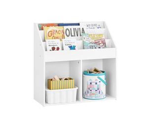 SoBuy Bibliothèque Enfant Rangement Jouet Enfant avec 3 Étagères et 2 Compartiments Ouverts Meuble Rangement Jouet Étagère Bibliothèque Porte-revues Blanc 68x30x68 cm KMB01-II-W