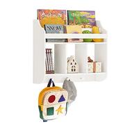 SoBuy Bibliothèque Murale, Étagère de Rangement pour Chambre d'enfants pour Ranger des Livres, Jouets, Étagère Murale à 2 Étages, 3 Compartiments et 3 Crochets 60 x 18 x 51 cm, KMB46-W