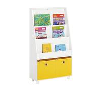 SoBuy Bibliothèque pour Enfant, Étagère à Livres, Étagère à Jouets, Étagère de Rangement pour Jouets et Livres à 3 Niveaux avec 2 Boîtes de Rangement, 60 x 25 x 110 cm, KMB69-W