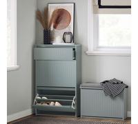 SoBuy Boite à chaussures avec 2 abattants Rangement pour chaussures Étagère à chaussures étroite Commode à chaussures Gris clair LHT env. 61x100x26cm FSR165-HG