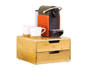 SoBuy Boîte à Thé en Bois avec Compartiments Boîte de Rangement Thé, Café, Capsules, Sucre, Épices Tiroir Coulissant Boîte à Thé avec Couvercle pour Cuisine ou Cadeau Style Naturel 31x18x30cm FRG82-N
