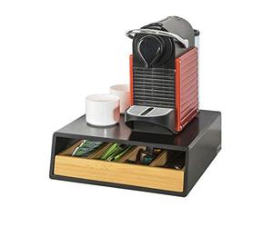 SoBuy Boîte à thé en bois avec compartiments - Organisateur de sachets de thé ou capsules café - Rangement compact avec tiroir en bambou pour cuisine ou plan de travail 31x30x10cm FRG280-SCH