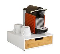 SoBuy Boîte à thé en bois compartimentée - Tiroir de rangement capsules ou sachets de thé - Organisateur compact avec pieds antidérapants pour cuisine ou bureau 31×30×10cm FRG179-WN