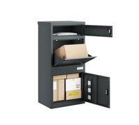 SoBuy Boite aux Lettres Colis sur Pied 50x35x105cm | Capacité 34kg, acier galvanisé résistant, 3 compartiments avec serrure pour maison jardin, boite à colis extérieure OGS66-DG