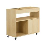 SoBuy Bout de Canapé sur roulettes FBT152-N 1 Plateau Semi-Fermé et 3 Compartiments avec 2 Portes coulissantes L70 x P30 x H60 cm