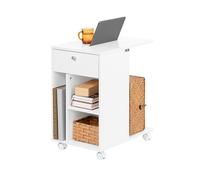 SoBuy Bout de Canapé sur Roulettes Table de Chevet Table d'Appoint avec 1 Tiroir et 3 Compartiments Ouverts, Blanc 50x36x62 cm