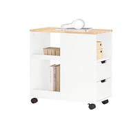SoBuy Bout de Canapé, Table d'appoint avec 2 Tiroirs, Compartiment Ouvert, Meuble de Rangement à roulettes, Chariot pour Salon, Bureau, Chambre, Blanc, L60xP30xH60cm, FBT130-WN