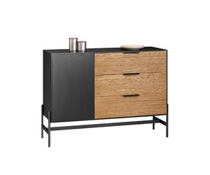 SoBuy Buffet Bas, Commode Armoire de Rangement, Buffet Bahut pour Cuisine Salle à Manger Salon Entrée avec Placard, 1 Porte et 3 Tiroirs, 114 x 40 x 83 cm, Notr-Naturel, HFSB02-SCH