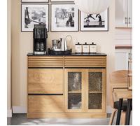 SoBuy Buffet Bas FSB99-N avec 3 Portes, 3 Tiroirs Commode Armoire de Rangement, Placard de Cuisine 112 x 40 x 89 cm, Naturel