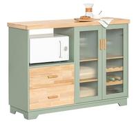 FSB81-GR Buffet Placard de Cuisine avec 2 Portes vitrées Meuble Micro-Ondes Armoire