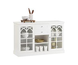 SoBuy Buffet Commode Dressoir Armoire de Cuisine Multi-Rangement avec 2 Portes Vitrées, 2 Tiroirs, 2 Compartiment, Meuble de Rangement pour Cuisine, Salle à Manger, Salon -120x39x78 cm, Blanc, FSB79-W