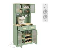 SoBuy Buffet Cuisine avec 2 Prises électriques et 2 Ports USB 80×40×180 cm | Buffet haut avec éclairage LED, range-bouteilles et portes vitrées, pour coin café et cuisines compactes, MDF, FSB108-E-GR