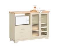 SoBuy Buffet Cuisine avec Espace Micro-Ondes et Range-Bouteilles Meuble de Rangement Cuisine 120 cm avec Portes en Verre Meuble pour Salon, Salle à Manger ou Entrée 120x90x40cm Beige FSB81-MI