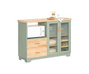 SoBuy Buffet Cuisine avec Espace Micro-Ondes et Range-Bouteilles Meuble de Rangement Cuisine 120 cm avec Portes en Verre Meuble pour Salon, Salle à Manger ou Entrée 120x90x40cm Vert FSB81-GR