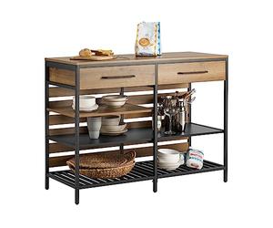 SoBuy Buffet de Cuisine Industriel avec Étagères Ouvertes, Tiroirs et Range-Bouteilles - Meuble de Rangement avec Espace Micro-Ondes - pour Cuisine, Salon ou Entrée 120x91x45cm Marron FSB85-PF