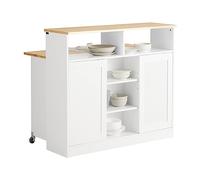 SoBuy Buffet de Rangement Placard de Cuisine Ilot de Cuisine Armoire de Cuisine Multi-rangements avec Portes Coulissantes et Plan de Travail Extensible 110x66x97cm, FSB36-WN