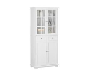 SoBuy Buffet Haut, Buffet de Cuisine, Armoire de Rangement, Meuble Vitrine, Meuble de Rangement pour Cuisine Salle à Manger Salle de Séjour avec 4 Portes et 2 Tiroirs, 75x40x175 cm, Blanc, FSB76-W