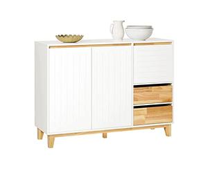 SoBuy Buffet, Placard, Armoire Multi-Rangement, Meuble de Rangement sur Pieds avec 3 Portes et 2 Tiroirs pour Cuisine, Salle à Manger, Entrée, Salon, Couleur Bois, Blanc, L120xP40xH90 cm, FSB75-WN
