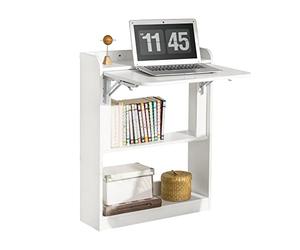 SoBuy Bureau Gaming Bureau avec Rangement Table Pliable d'Ordinateur Rabattable Table Gaming Desk Multifonctionnel avec Etagères de Rangement Blanc 64x58x82cm, FWT92-W