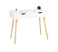 SoBuy Bureau Informatique avec 2 Tiroirs, Passe-Câble et Plateau Bois, Table de Travail pour Bureau, Chambre ou Étude, 90x45x77cm