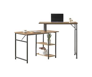 SoBuy Bureau Informatique Bureau Rotatif 360°, Bureau d'angle, Bureau Assis Debout avec 2 Etagères de Rangement et 2 roulettes, Style Industriel - 172 x 60 x 100 cm, FWT93-F