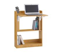 SoBuy Bureau Pliable avec Étagères Charge Max. 35kg 64x82x58cm | bureau ordinateur avec rangement, PB E1, système verrouillage, pour homeoffice ou cuisine FWT92-N