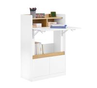 SoBuy Bureau Pliant avec Étagères de Rangement et 2 Tiroirs Petit Bureau pour Ordinateur, Gaming ou Chambre, Desk Multifonctionnel Compacte Blanc Naturel 63x67x93 cm FWT109-WN
