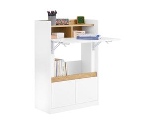 SoBuy Bureau Pliant avec Étagères de Rangement et 2 Tiroirs Petit Bureau pour Ordinateur, Gaming ou Chambre, Desk Multifonctionnel Compacte Blanc Naturel 63x67x93 cm FWT109-WN