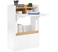 SoBuy Bureau Pliant Compact avec Étagères et 2 Tiroirs Bureau Ordinateur ou Gaming Bureau Chambre MDF Blanc Naturel 63x67x93 cm